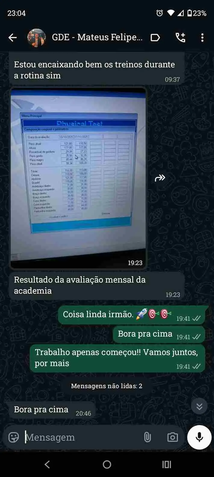 Antes e depois de aluno do programa