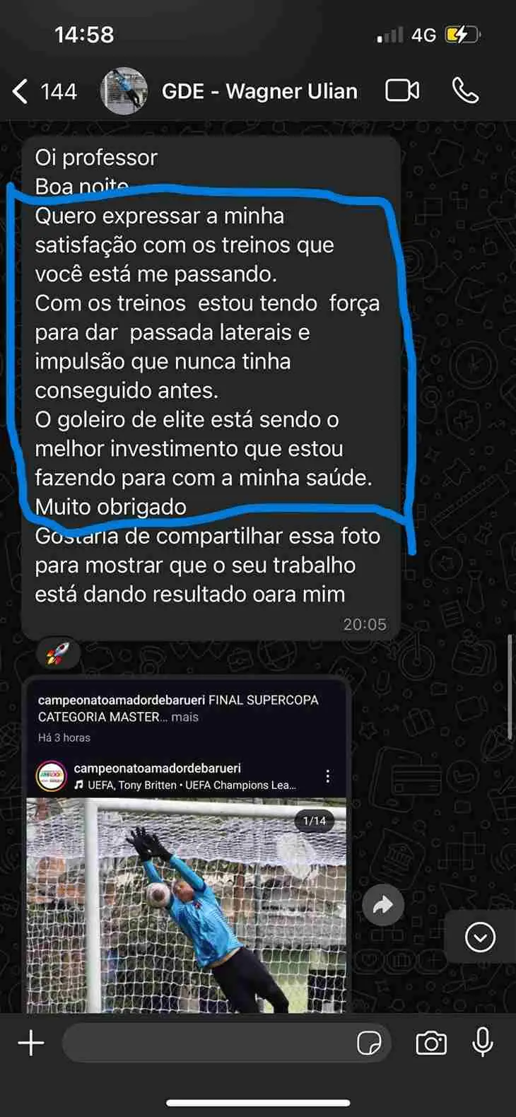 Depoimento de aluno da Goleiro de Elite